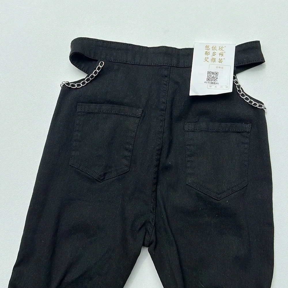 NWT women’s jeans cut out chain flare dark edgy steampunk festival‎ black